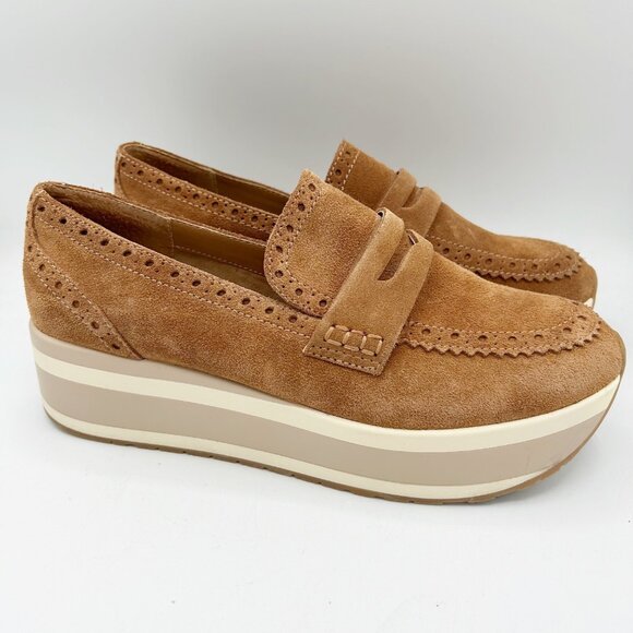 Dolce Vita Janine Platform Loafer Shoes Caramel Suede Leather Size 10 Women's - Picture 1 of 6